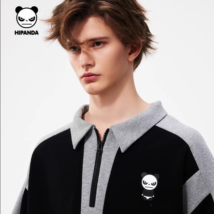 Hello Hipanda Panda Half Zipper Casual Polo Shirt Short Sleeve T-shirt