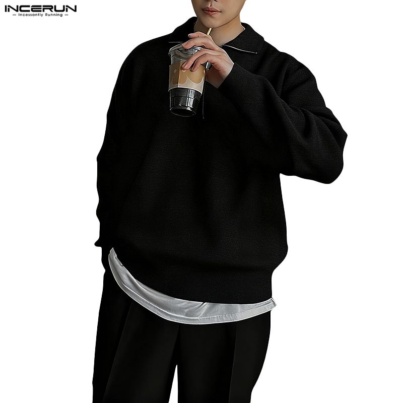 INCERUN Весенние мужские пуловеры с высоким воротником, длинным рукавом, на молнии, текстурной рельефной вязки
