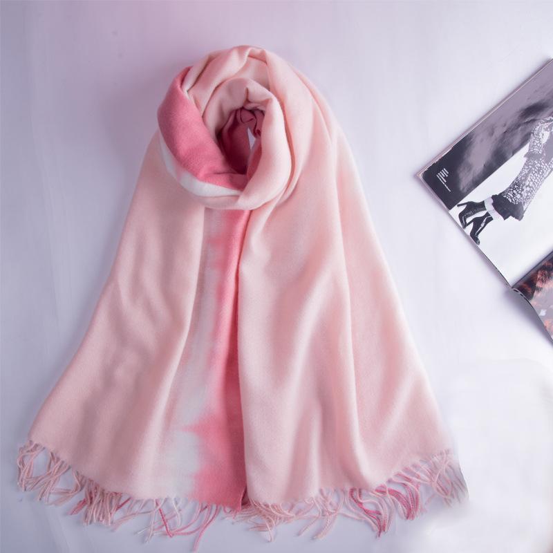 Elegant Celebrity Style Tie-dye Gradient Fringe Scarf Autumn and Winter Shawl Imitation Cashmere Warm Scarf Female