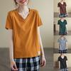New Summer Short-sleeved T-shirt for Women Loose V-neck Casual Patch Base Shirt Top Literary and Comfortable Feeling Loose
