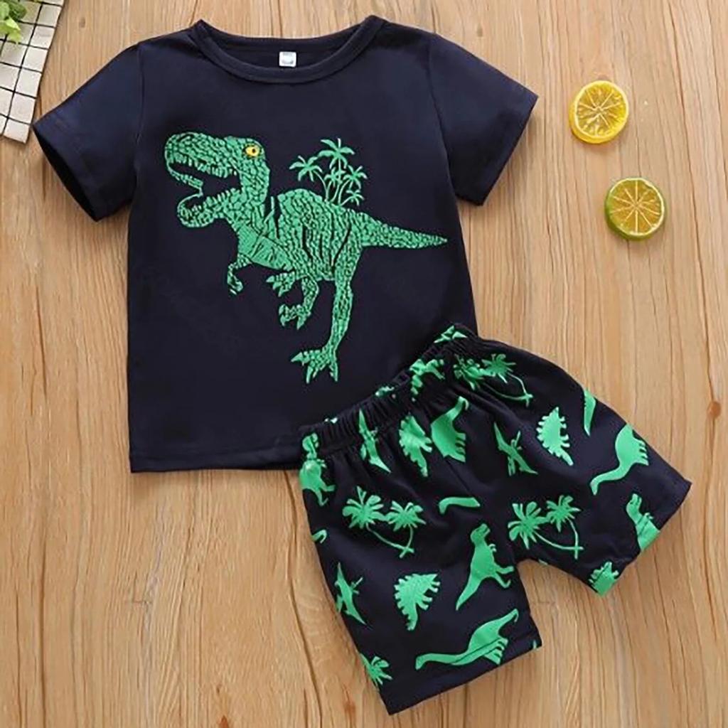 2Pcs Toddler Kids Baby Boys Girls Pajamas Cartoon Print Tops Shorts Outfits Set