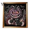Gothic Style Wall Decor Faux Pearl Art Kit, 3D Dark Evil Pumpkin Painting Creative Holiday Presents for Craft Lovers Spooky Castle Halloween