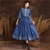 Niche Cotton Embroidery Frenulum Solid Color A-Line Dress Woman Spring Half Sleeve V-Neck Dress