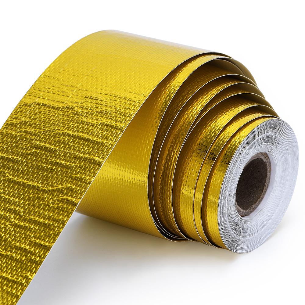 A Gold 2'' Thermal Exhaust Tape Air Intake Heat Insulation Shield Wrap Reflective Heat Barrier Self Adhesive Engine 2 Inch 5/10M