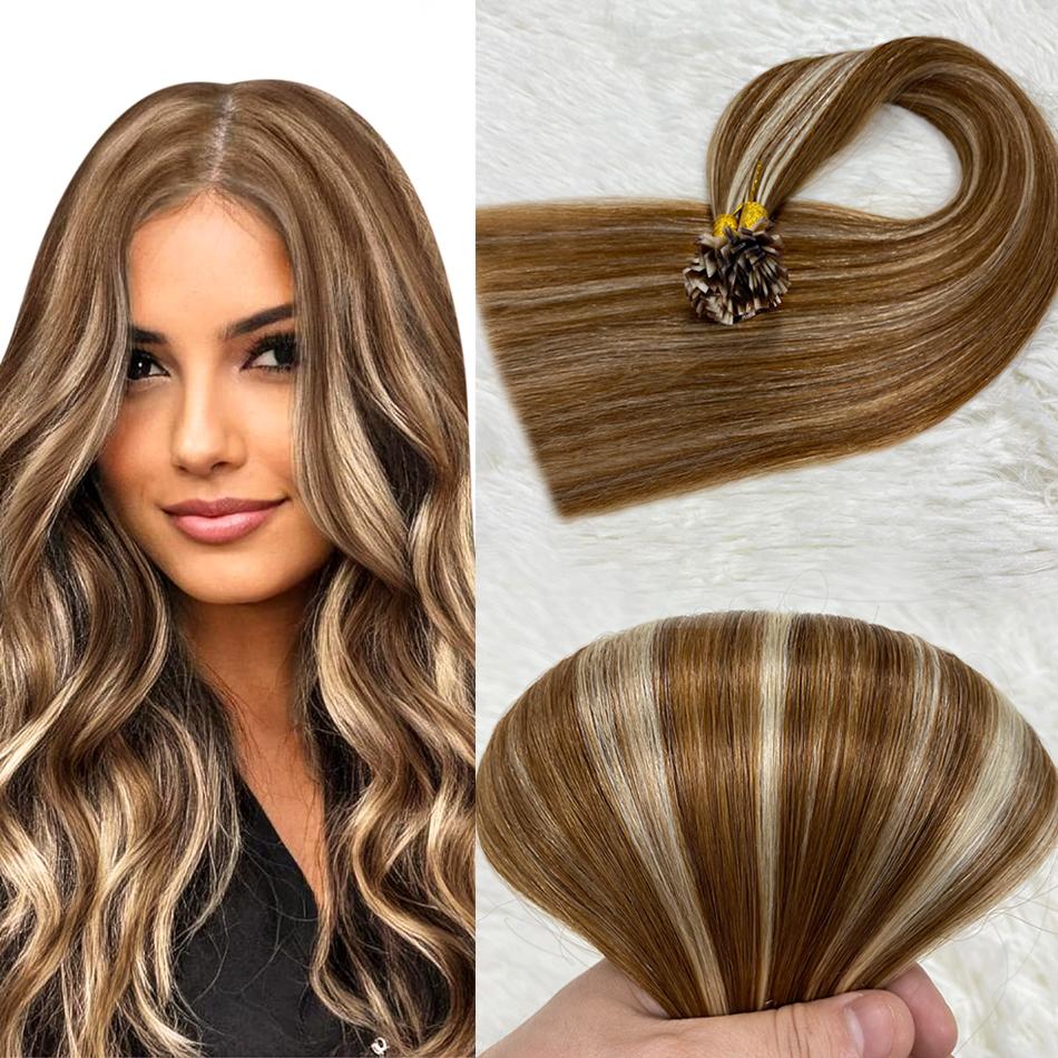 100 Percent Human Hair Flat Tip Extensions Straight Keratin Capsule Hairpieces