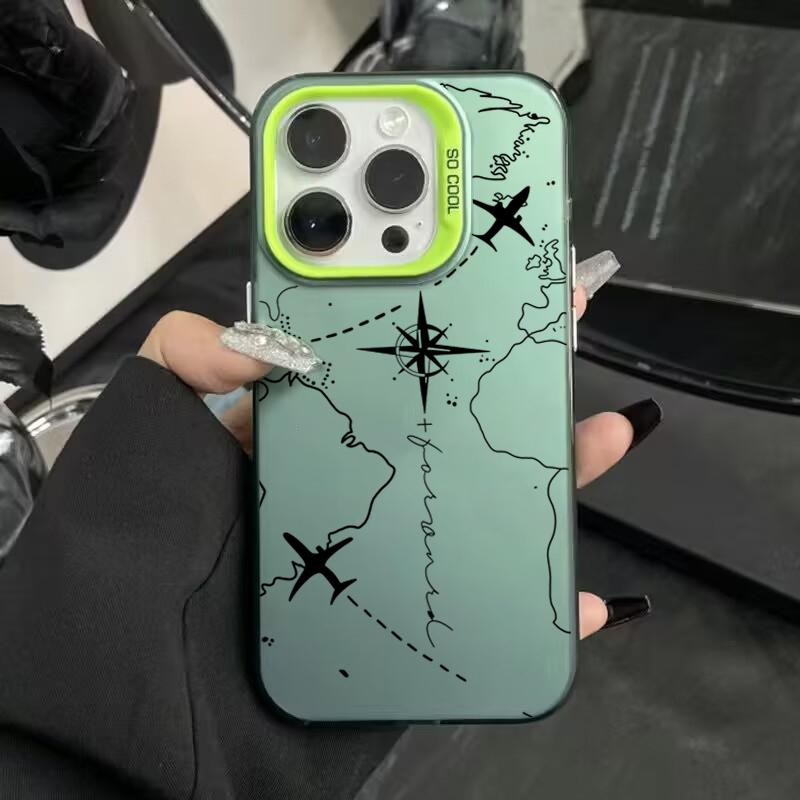 Чехол для телефона iPhone 16 15 14 13 12 11 Pro Max 7 8 Plus XS XR X с дизайном в виде маршрута самолета, гальванизированный серебристый
