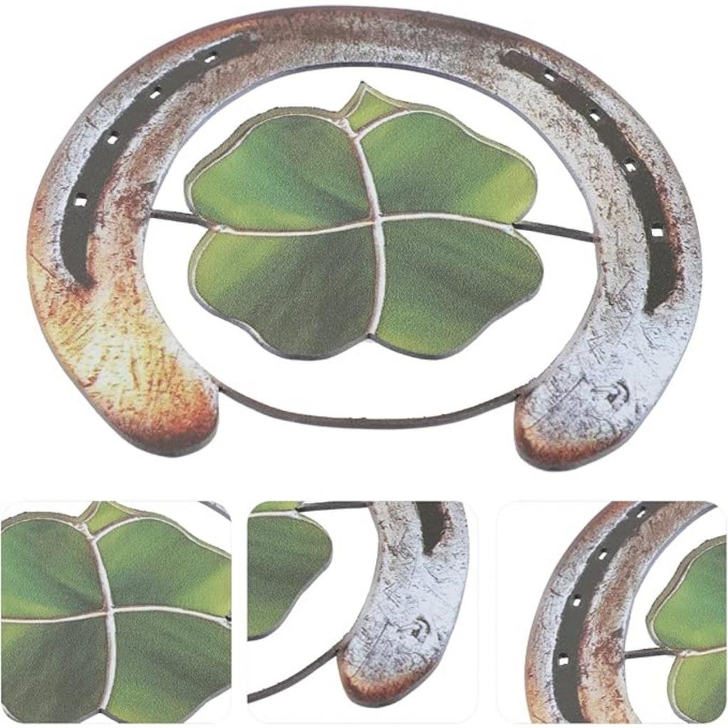 Wall Decoration Four Leaf Clover Horseshoe St. Patricks Day Metal Wall Hanging Pendant Shamrock Hallway Wall Ornaments