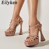 Eilyken Женские босоножки на очень высоком каблуке с заклепками, вечерние туфли на шпильке для банкета, модная женская обувь на платформе с пряжкой и ремешком