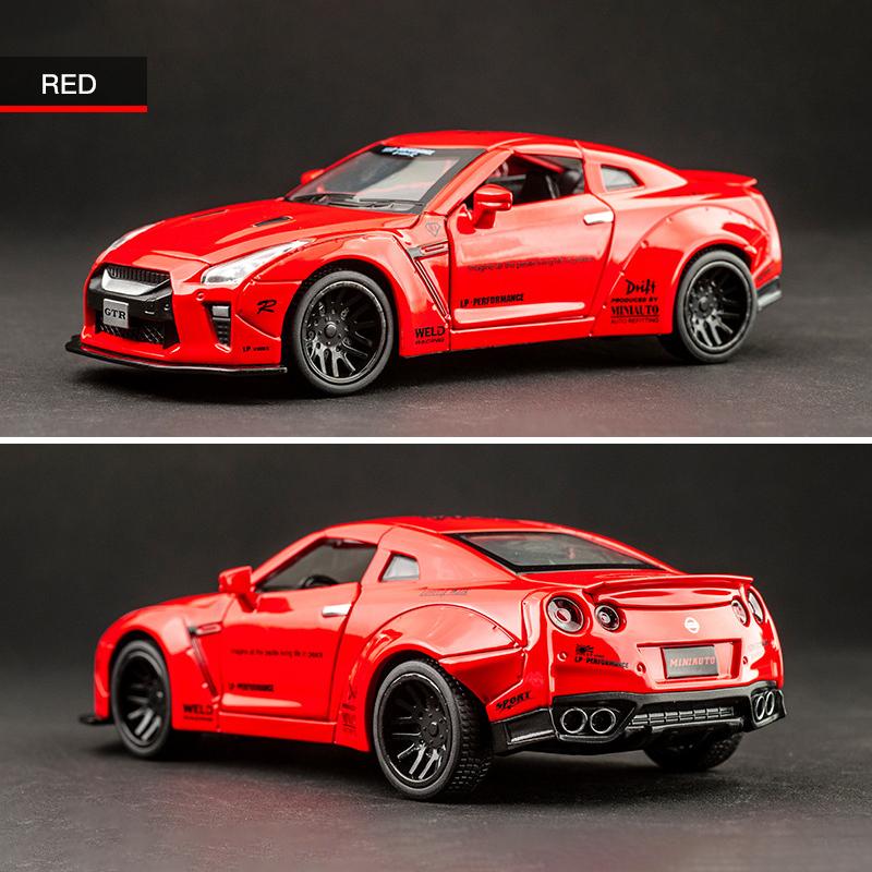 Масштаб 1/32 Nissan GTR, литая под давлением модель автомобиля, игрушечный автомобиль с откатным механизмом, звуком и светом для детей, коллекция подарков для мальчиков и девочек