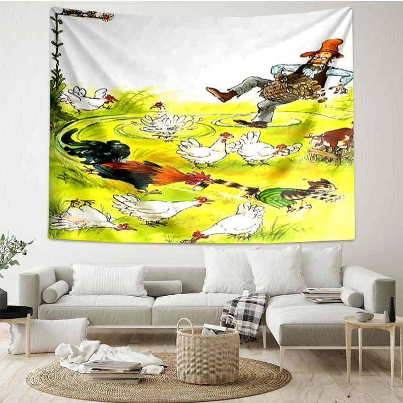 Pettersson und Findus Print Tapestry - Portable Wall Decor Cloth, for Home, Dorm, Travel, Bedroom, Living Room - Ideal Birthday Housewarming Gift