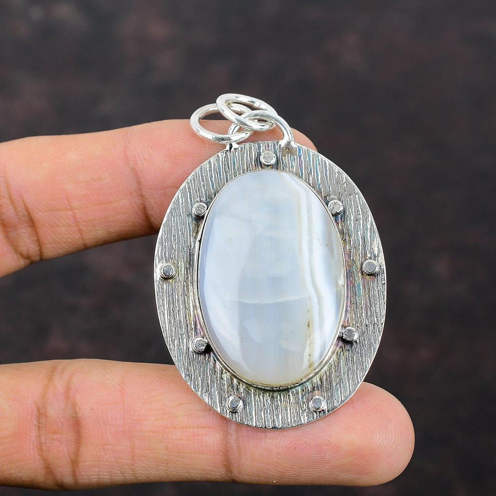 Кулон из ботсванского агата, ювелирные изделия из драгоценных камней высшего качества, подвеска из стерлингового серебра 925 пробы, уникальный стиль ручной работы, ювелирный подарок для него, эффектный кулон