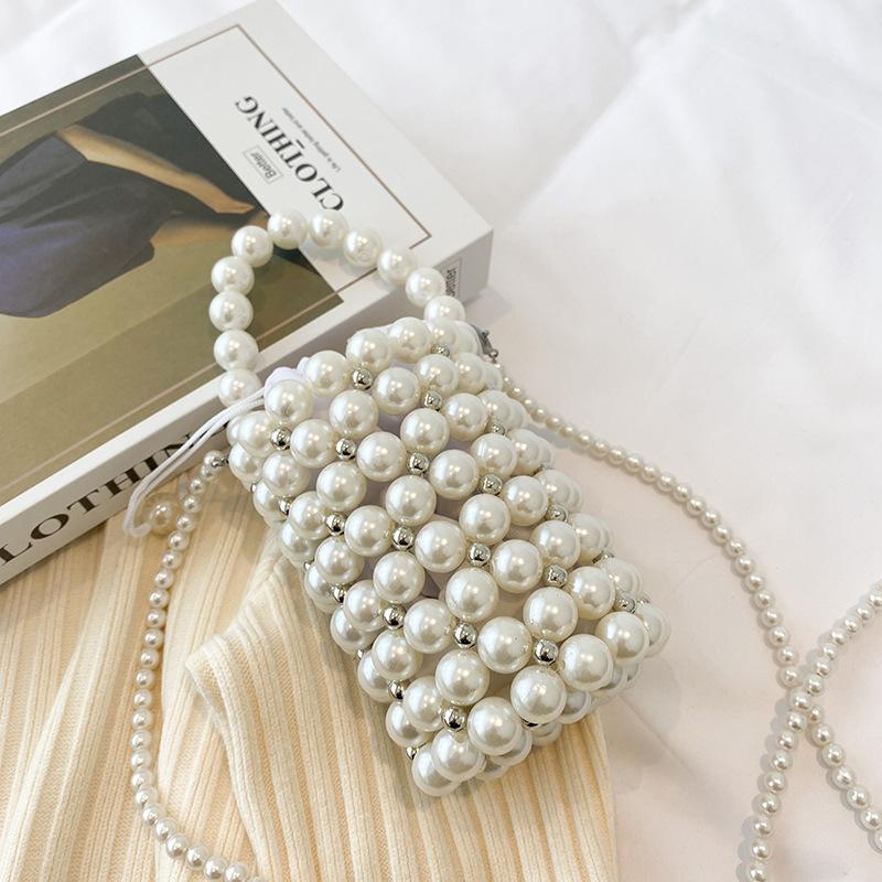 Маленькие клатчи с жемчужинами, женские сумки через плечо, ручная работа, симпатичные кошельки, дамские тканые сумки на плечо для свадебной вечеринки