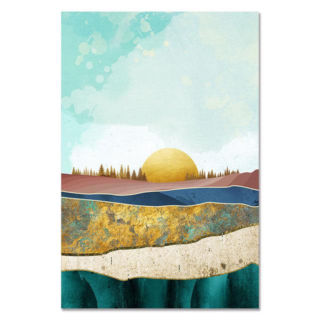 Nordic Style Sunrise Sunset Wall Art Pictures Deer Canvas Painting Mountain Landscape Poster and Print for Interior Home Decor