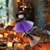 Halloween Hanging Witch Decor Mini Plush Flying Witch Doll with Broom for Haunted House Lawn Garden Patio Halloween Party Decor