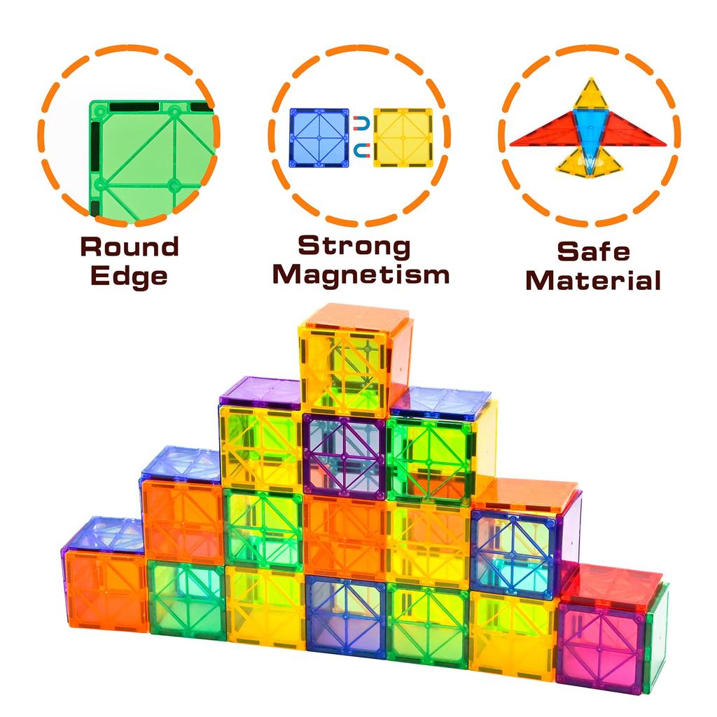 Gemmicc 100PCS Magnetic Tiles Building Blocks for Kids STEM Approved Educational Toys Magnetic Puzzle Building Blocks for Boys Girls Comes with 2 Cars