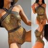 Модный приталенный сексуальный комбинезон, комплект бикини, женский комплект без рукавов с перекрестной лямкой, золотой боди, женский купальник с высокой талией, женский купальник-бикини 24334
