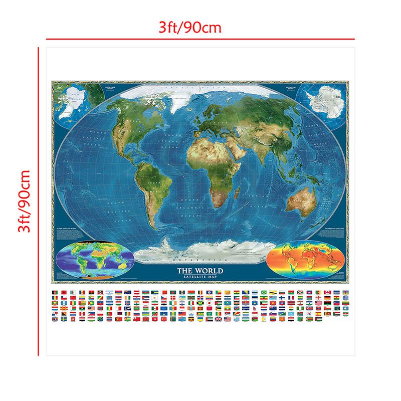 Полиэстер, Постер с рисунком карты мира и национальных флагов, Дорожные принадлежности/Обучение, Настенный декор карты мира