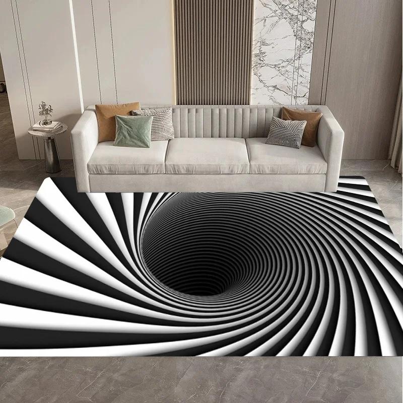 Визуальный 3D Черно-белый Сетчатый Иллюзия Вихревая Ловушка Коврик Ковер для Спальни Дивана Гостиной Декор ковер