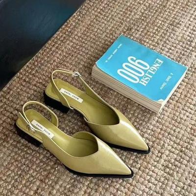 Ретро Простой Темперамент Остроконечные Босоножки Сумка Голова Женские Летние Толстый Каблук Ремень Сзади Низкий Каблук Повседневные Крутые Одиночные Туфли