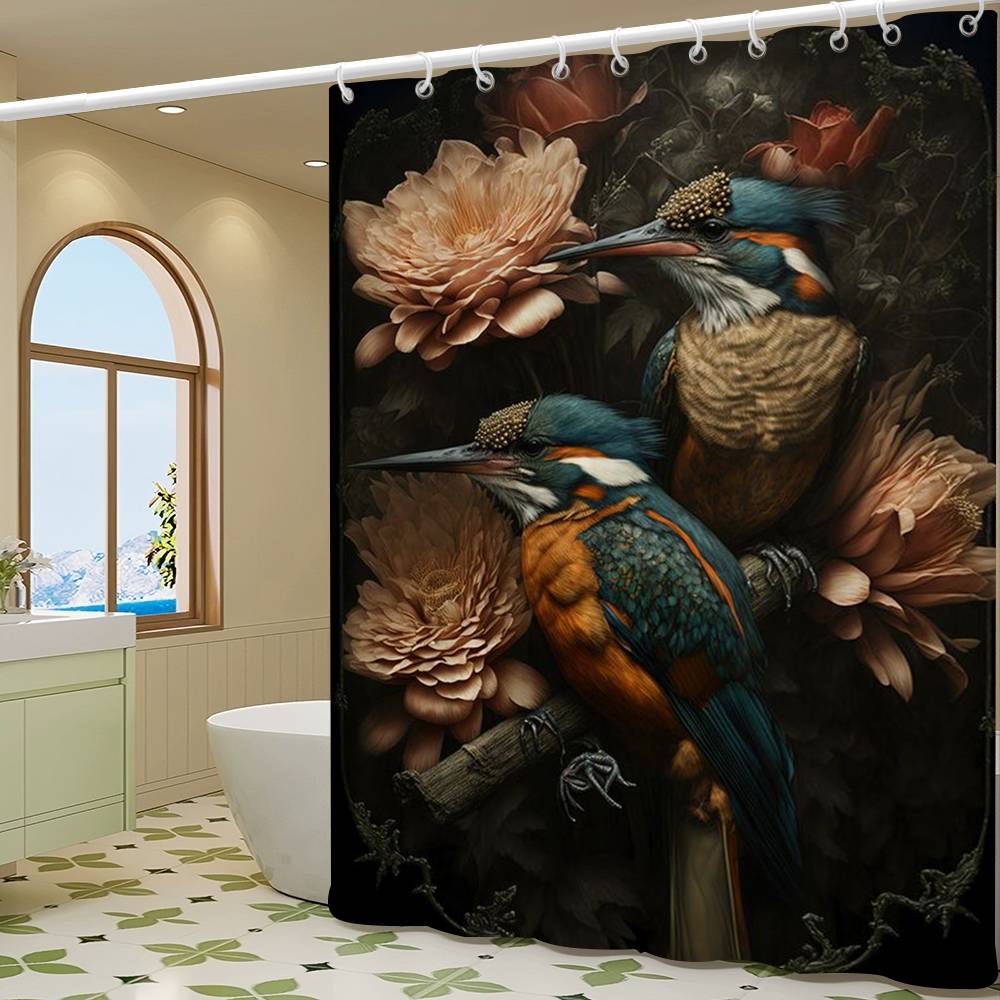 Винтажные Птицы в Джунглях Цветы Холст Картина Простая Перегородка для Душа в Ванной Комнате Сухая Можно Стирать Легкая Непрозрачная Ванна