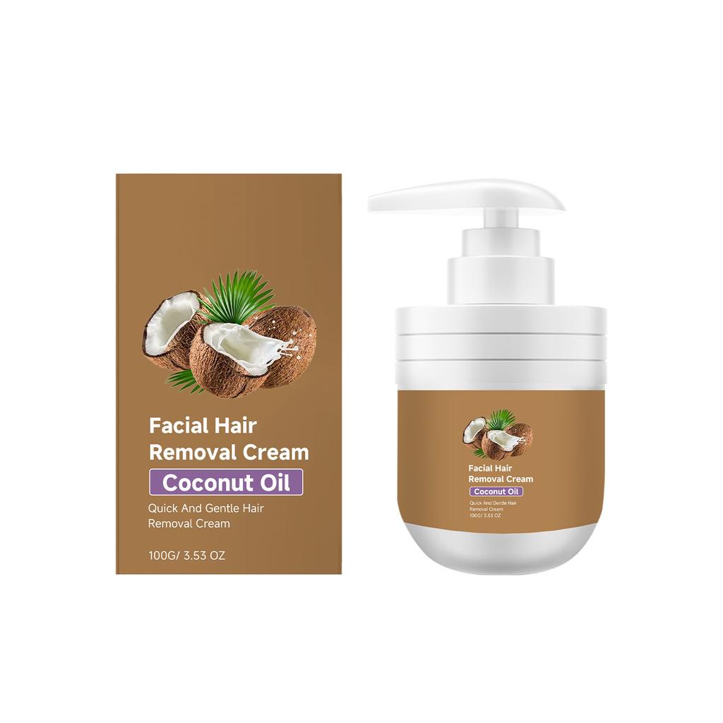 Coconut Oil Facial Hair Removal Cream, Gentle Quick Facial Depilatory Cream, Nourishing Moisturizing Hair Remover, Smooth Soft Skin, Easy At Home Use