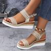 Summer New Sandals Woven Fashion Wedge Heel Casual One-word Buckle Women's Sandals