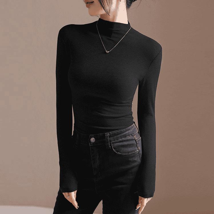 Женская облегающая плиссированная водолазка с длинными рукавами из немецкого бархата на осень/зиму