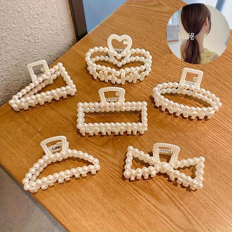 Small paragraph -- 6pcs simple elegant temperament clip cute girl headdress 4cm imitation pearl hair clip bath hair French retro