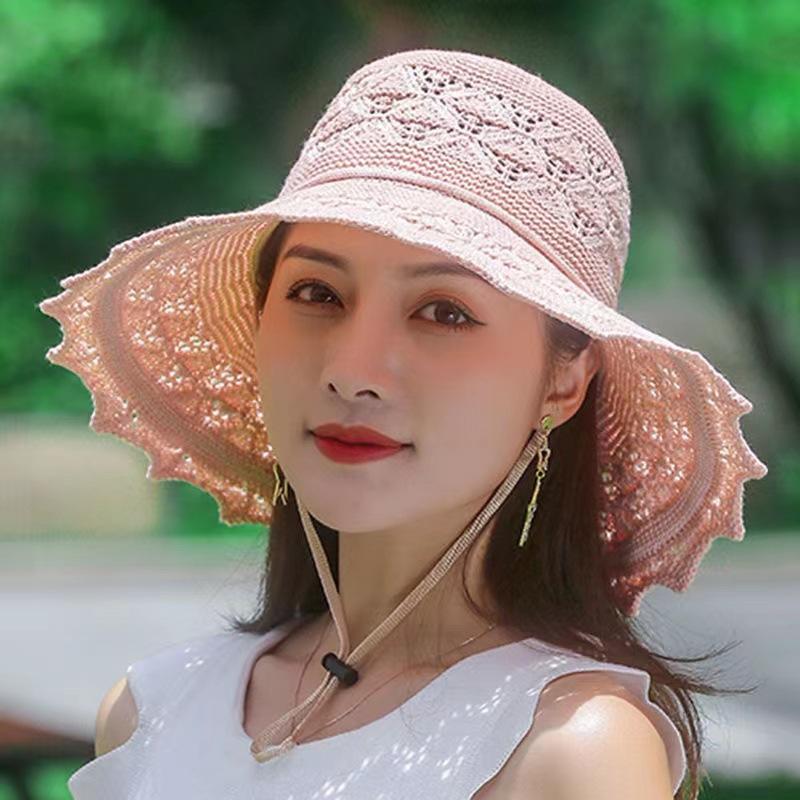 Summer Foldable Hats for Women Korean Large Brim Sun Protection Hats Vacation Travel Seaside Cool Hats