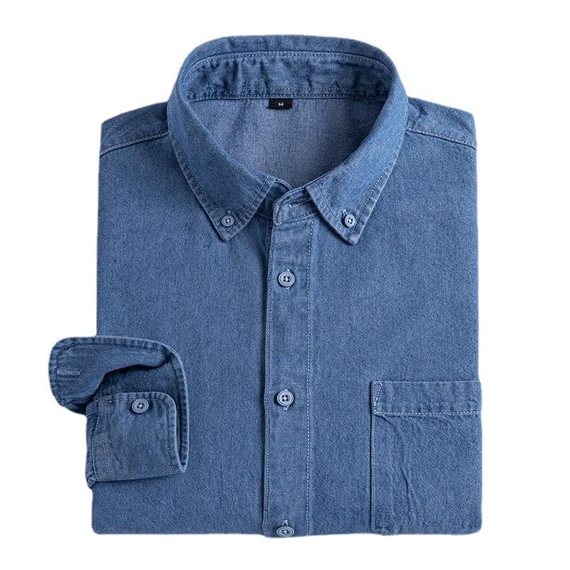 Mens Casual Long Sleeve Denim Shirt Work Shirts