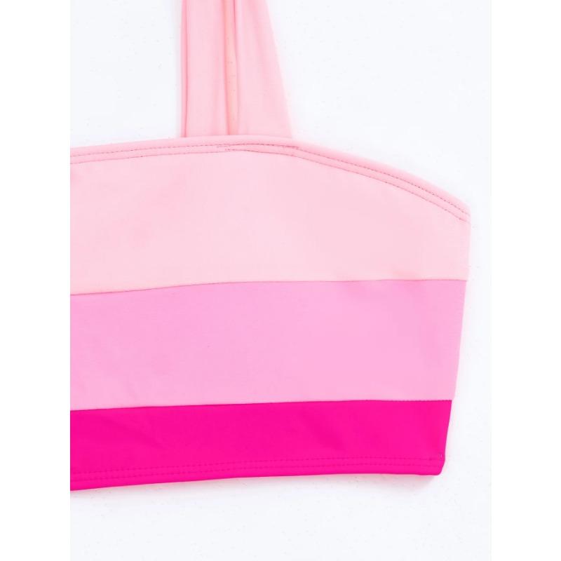 Sexy Tie Shoulder High Waist Bikinis Sets Two Pieces Pink Swimsuit Women Padded Swimwear Bandeau Brazilian Biquini Beach Wear