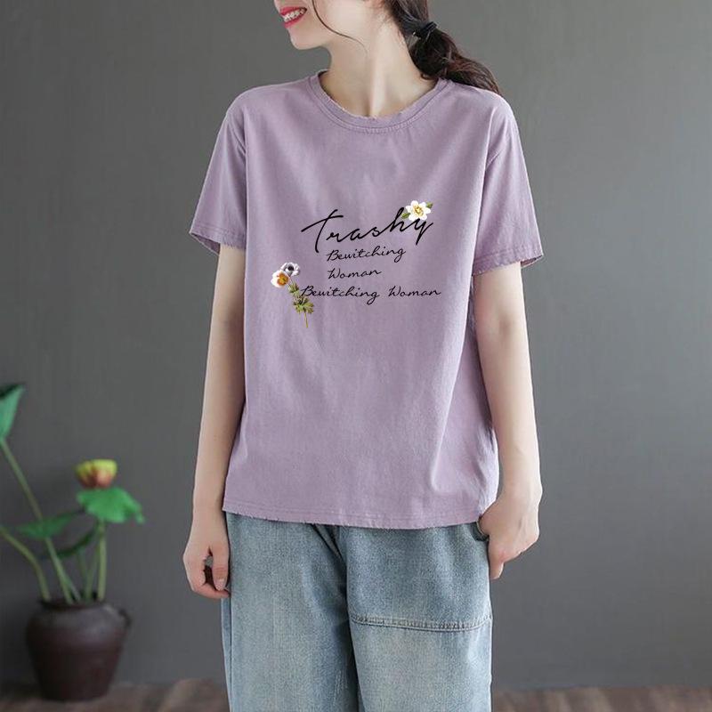 Short Sleeved T-shirt Summer Chubby Mm Oversized Printed Loose Fitting Women's T-shirt Korean Version