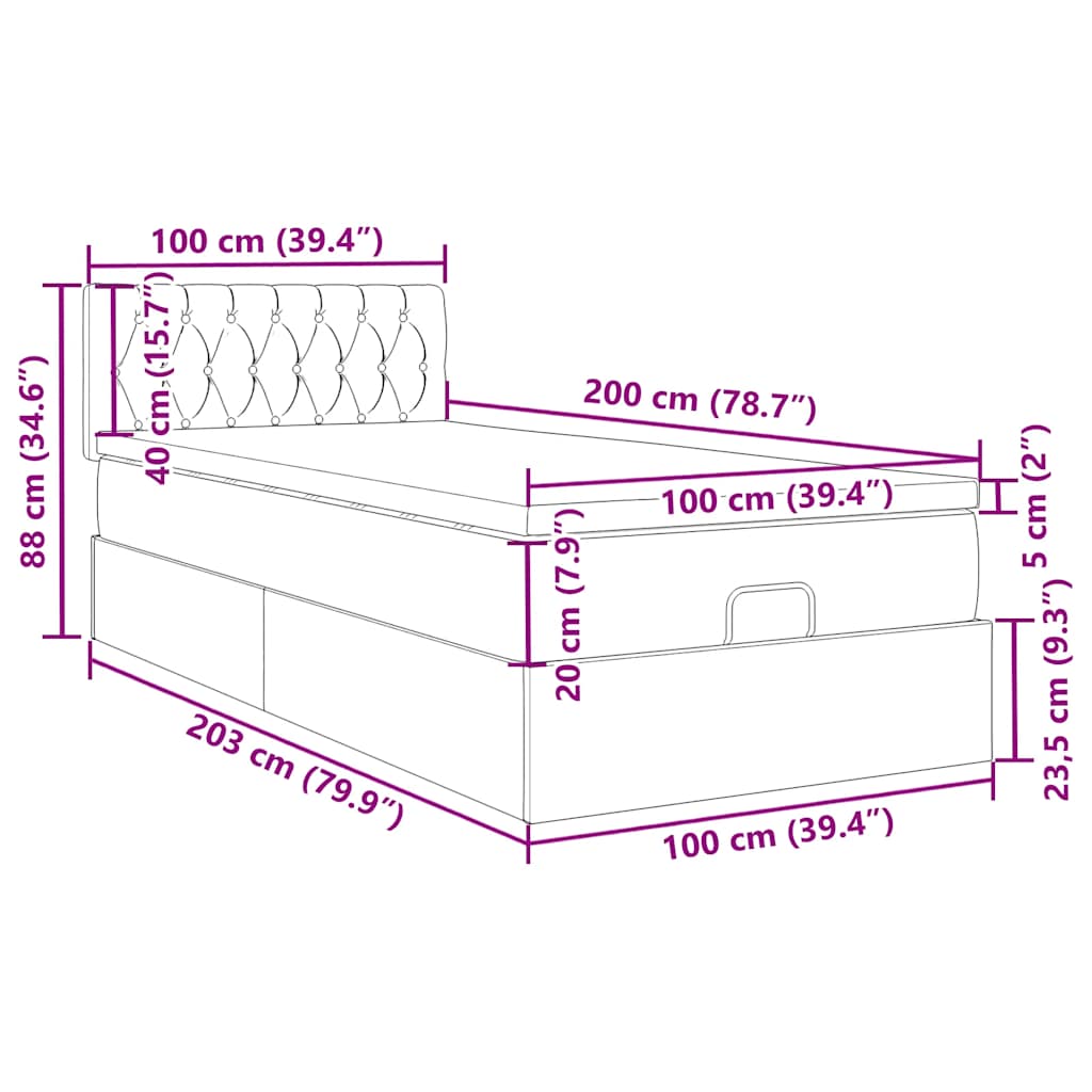 Ottoman Bed with Mattress & LEDs Taupe 100x200 cm Fabric