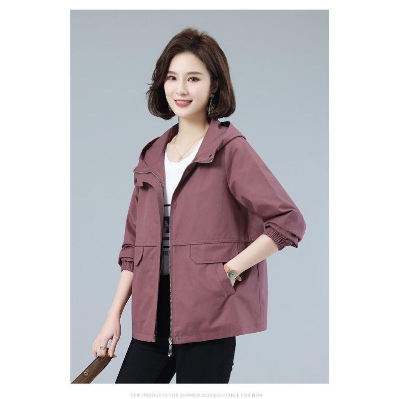 Повседневная куртка свободного кроя для женщин, пальто с капюшоном для мам среднего возраста на весну и осень