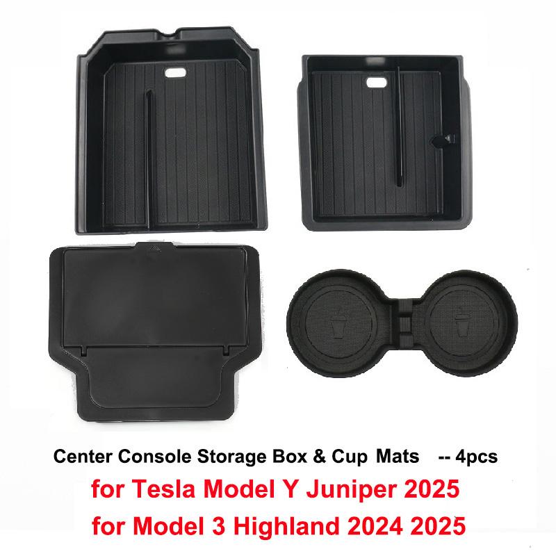 For Tesla New Model Y Juniper 2025 Launch Model 3 Highland 2024 Center Console & Armrest Storage Box Upper&Lower Silicone Pad