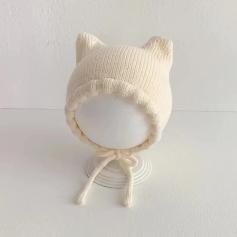 Зимняя вязаная шапка с рисунком для младенцев, однотонная теплая защитная шапка для ушей для младенцев, шапочка для малышей, мальчиков и девочек