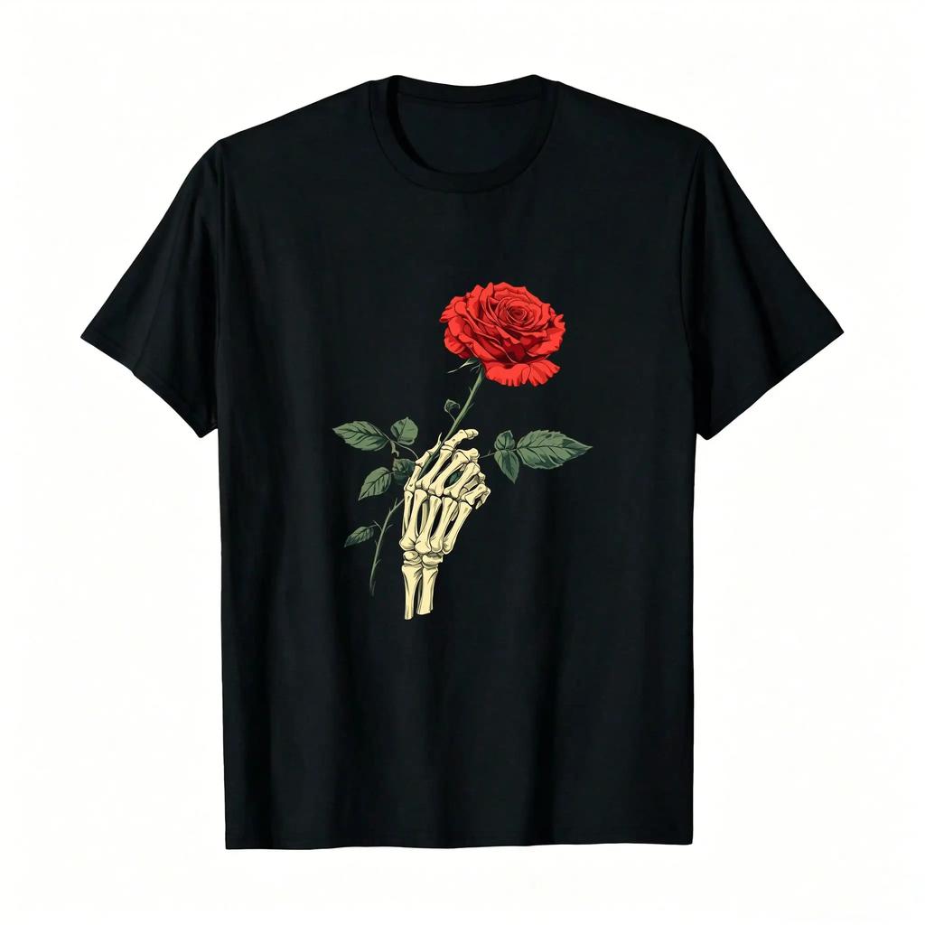 Unisexs Crew Neck Tee With Skeleton Hand Back Print Breathable Short Sleeve Casual Top For All Seasons Daily Wear