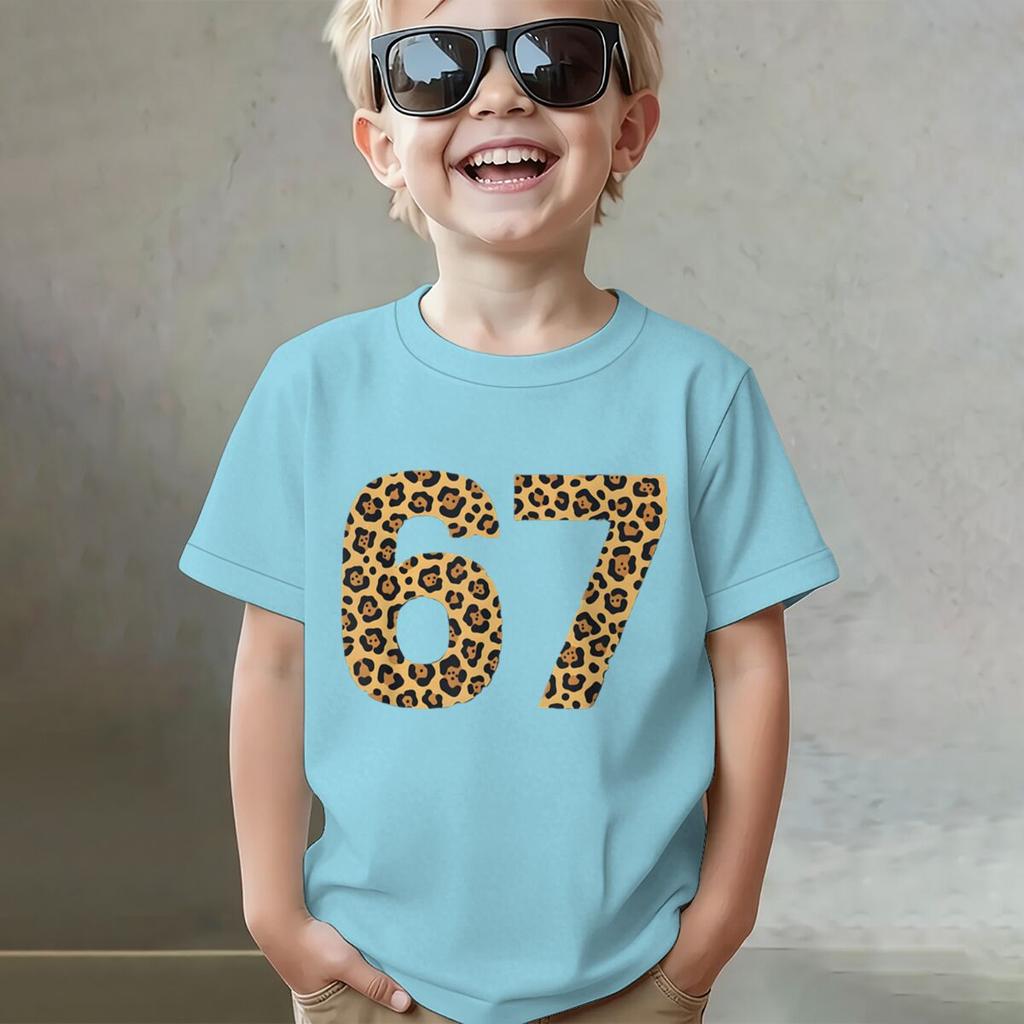 6 7 Six Seven Leopard Creative Print Tshirt Soft Breathable for Daily Outdoor Casual Wear Funny Gift Cotton Tee Girl Clothing