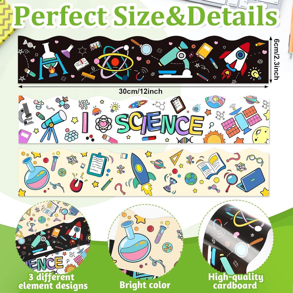 78ft Science Bulletin Board Border, Science Bulletin Board Decorations for Classroom, Science Lab Borders Trim with 3 Patterns for Back to School