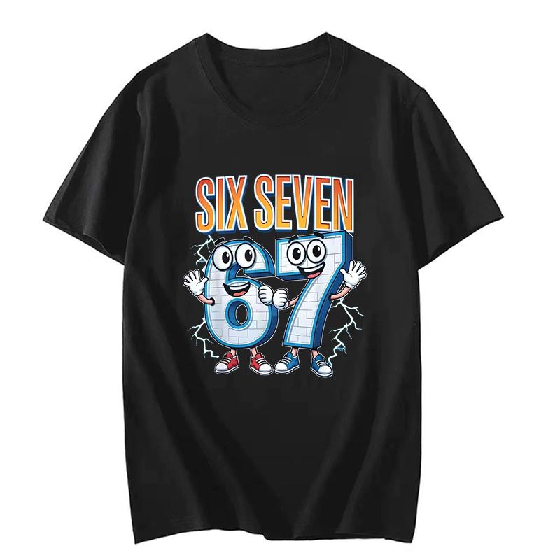 Смешная Six Seven 67 Принт Мозговая Гниль Модная Футболка Унисекс Женская Мода Игровой Мем Футболка Y2k Повседневная Футболка с Коротким Рукавом Топы Одежда