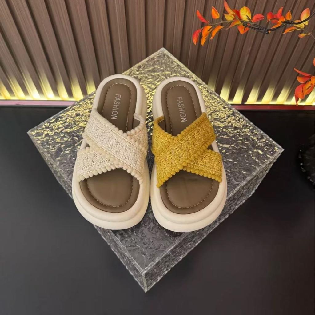 2025 летние новые 4 см толстые наружные тапочки женские модные нескользящие дышащие пляжные классные тапочки прилив