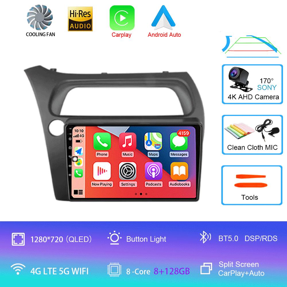 Автомагнитола Android 14 Carplay Auto GPS Навигация Мультимедийный плеер Для Honda Civic Хэтчбек 2006 - 2011 видео Стерео DVD 2 DIN