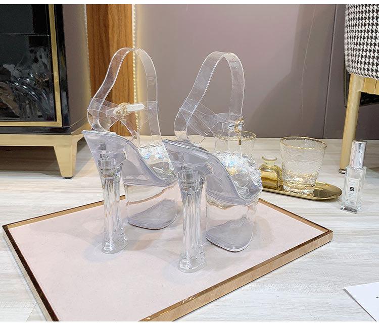 Водонепроницаемая нескользящая женская обувь на платформе со стеклянной дрелью, сексуальные женские сандалии на очень высоком каблуке с толстой подошвой LFD