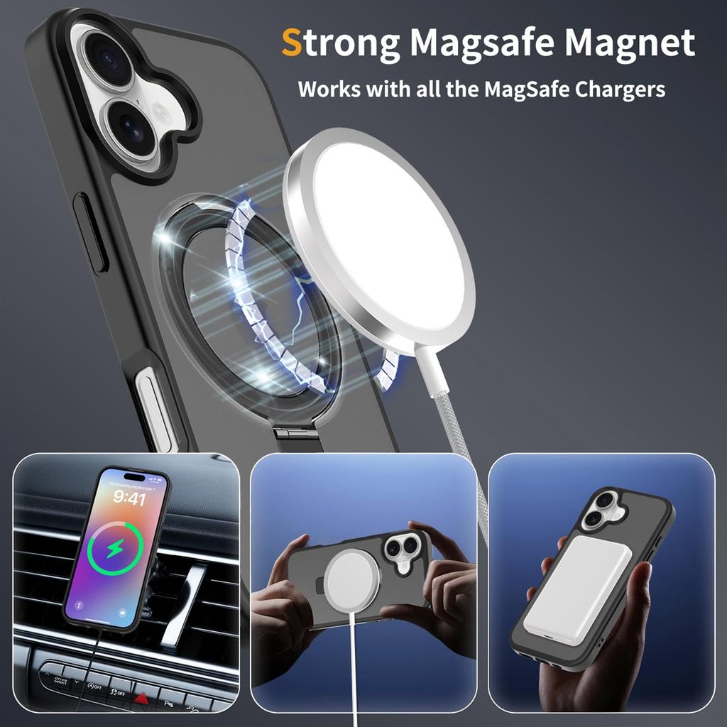 Чехол для iPhone 17 с подставкой, Совместимый с MagSafe, Ударопрочный, Тонкий, Полупрозрачный, Матовый чехол для телефона, Подходит для iPhone 17