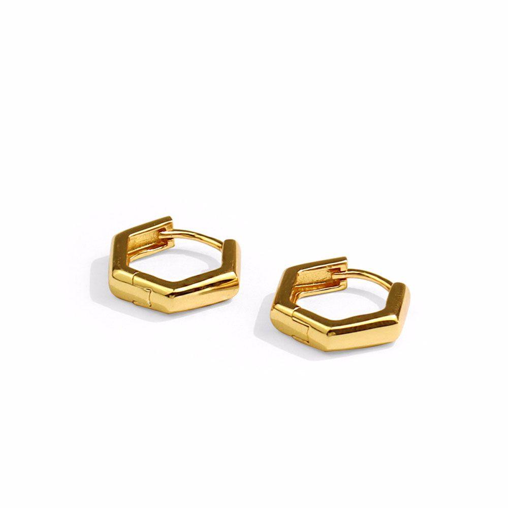 Gold Color Geometric Polygon Glossy Fashion Jewelry Square Earrings Ear Studs Hexagon Hoop Earrings