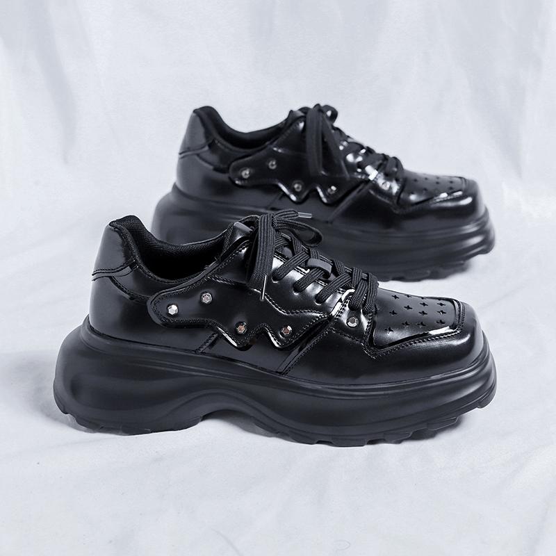 FashionDesigner's Men's Genuine Leather Shoes Square Head British Style Men's Conference Business Shoes Thick Bottom Work Dress Shoes