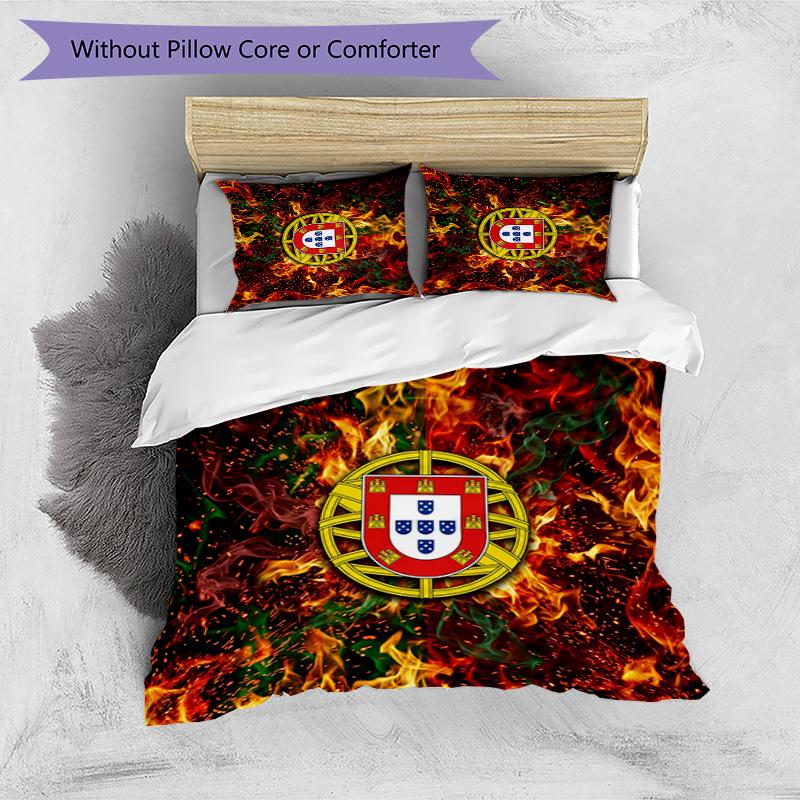 Portugal Football Printed Bedding 3 Piece Set Cozy Breathable Bed Cover Set as Housewarming Holiday Gift