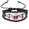 Pink Ribbon Charm Bracelet For Women Braided Leather Rope Bangle Girls Breast Cancer Awareness Hope Jewelry Accessories