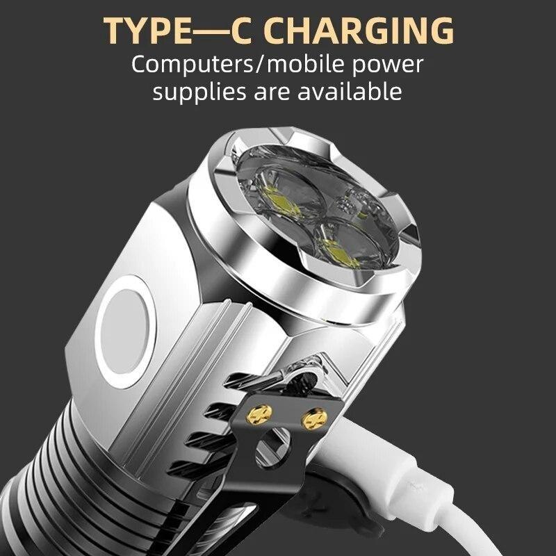 Mini 3LED Flashlight With Pen Clip,Night Walking,Portable Brightness,Rechargeable Waterproof Emergency Spotlight Outdoor Torch