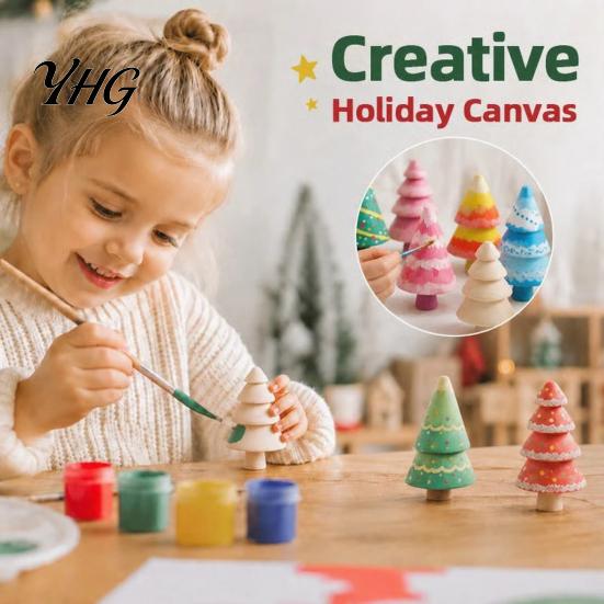 Blank Wood Shapes for Painting DIY Unfinished Wooden Christmas Tree Craft Kit, Figurines Desktop Tabletop Decor Kids Painting, Hand?Painted